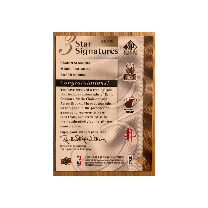 AARON BROOKS / MARIO CHALMERS / RAMON SESSIONS 2009-10 SP SIGNATURE EDITION TRIPLE AUTO 143/199