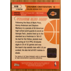 JAVARIS CRITTENTON 2007-08 TOPPS STADIUM CLUB ROOKIE X-FRACTOR AUTO