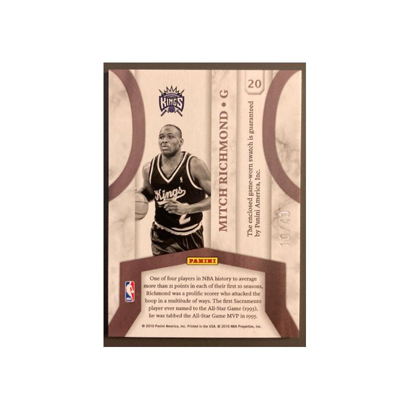 MITCH RICHMOND 2010-11 DONRUSS JERSEY KINGS PATCH PRIME 10/49