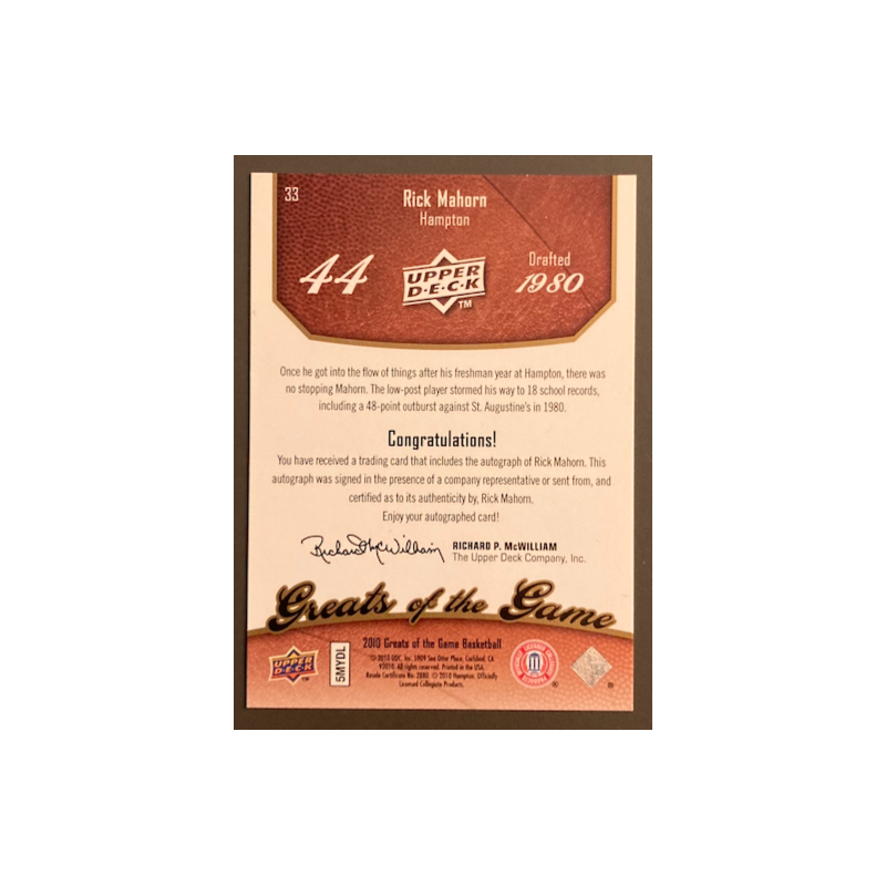 RICK MAHORN 2009-10 FLEER GREATS OF THE GAME AUTO