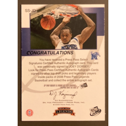 JOEY DORSEY 2008-09 PRESS PASS LEGENDS SELECT SIGNATURES AUTO