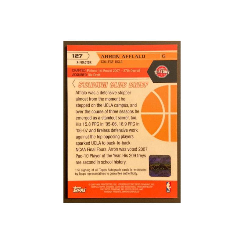 ARRON AFFLALO 2007-08 TOPPS STADIUM CLUB X-FRACTOR ROOKIE AUTO