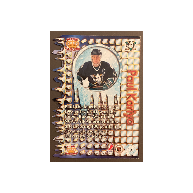 PAUL KARIYA 1997 PACIFIC COLLECTION SLAP SHOTS DIE CUT 1A - EXMT CONDITION