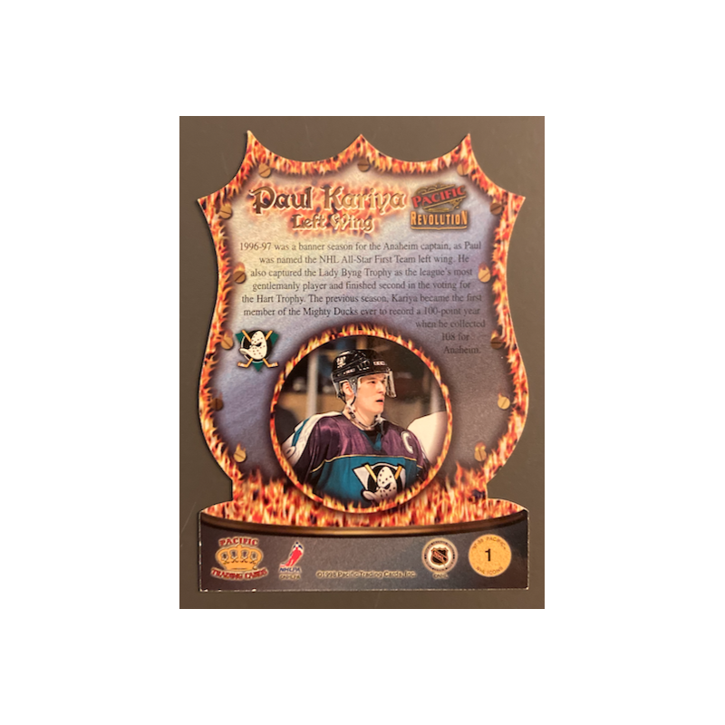 PAUL KARIYA 1997 PACIFIC REVOLUTION NHL ICONS DIE CUT 1