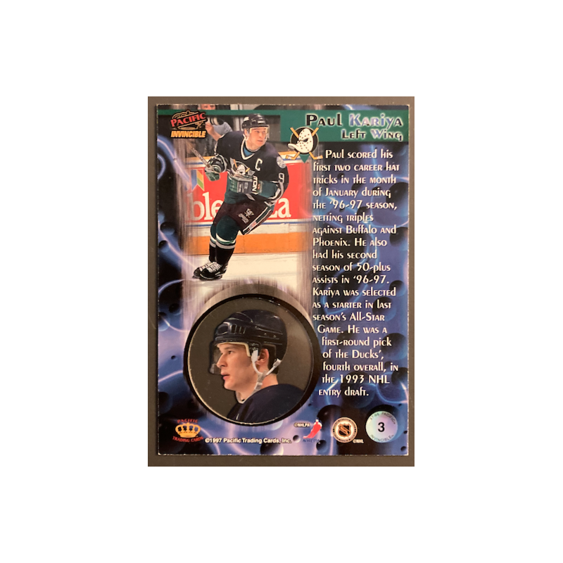 PAUL KARIYA 1997 PACIFIC INVINCIBLE ACETATE 3