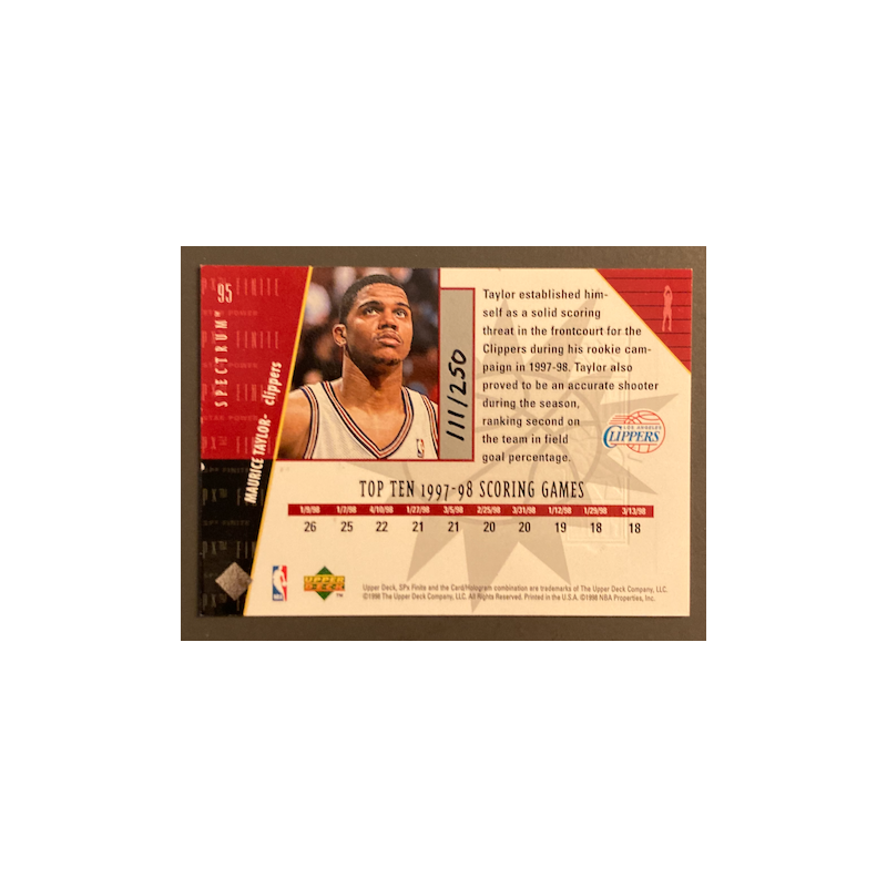 MAURICE TAYLOR 1998-99 SPX FINITE SPECTRUM 111/250 - HAND NUMBERED - EXMT