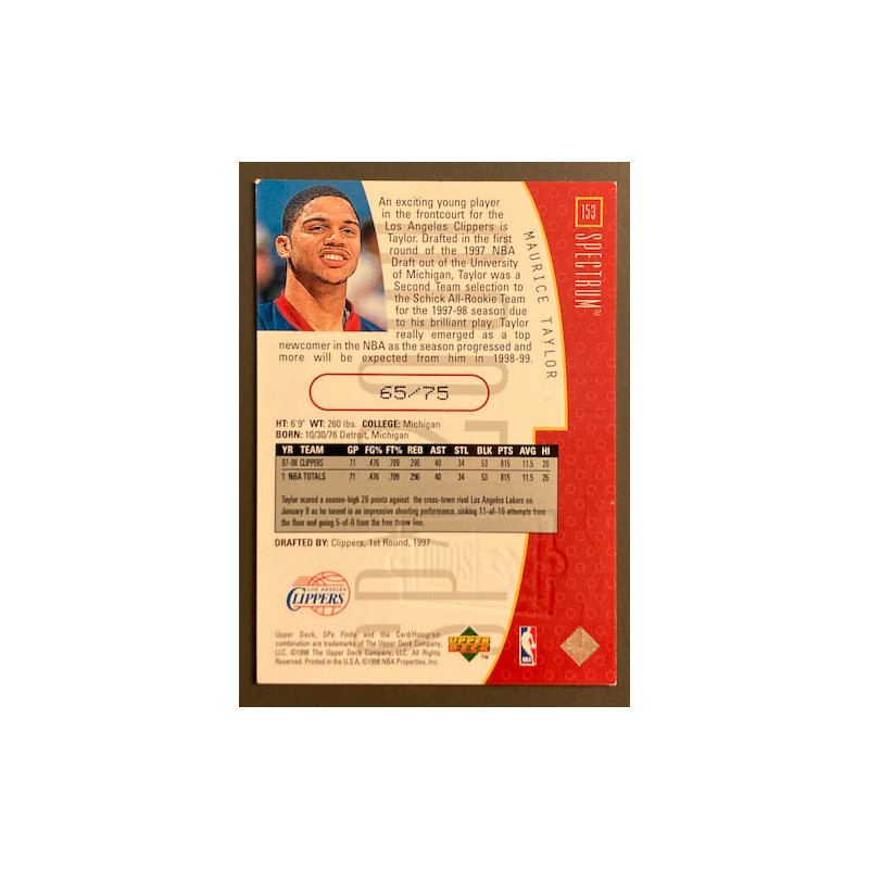 MAURICE TAYLOR 1998-99 SPX FINITE SPECTRUM 65/75 - EXMT CONDITION
