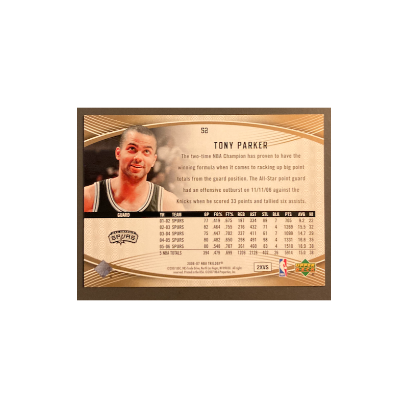 TONY PARKER 2006-07 UPPER DECK TRILOGY GOLD 08/10