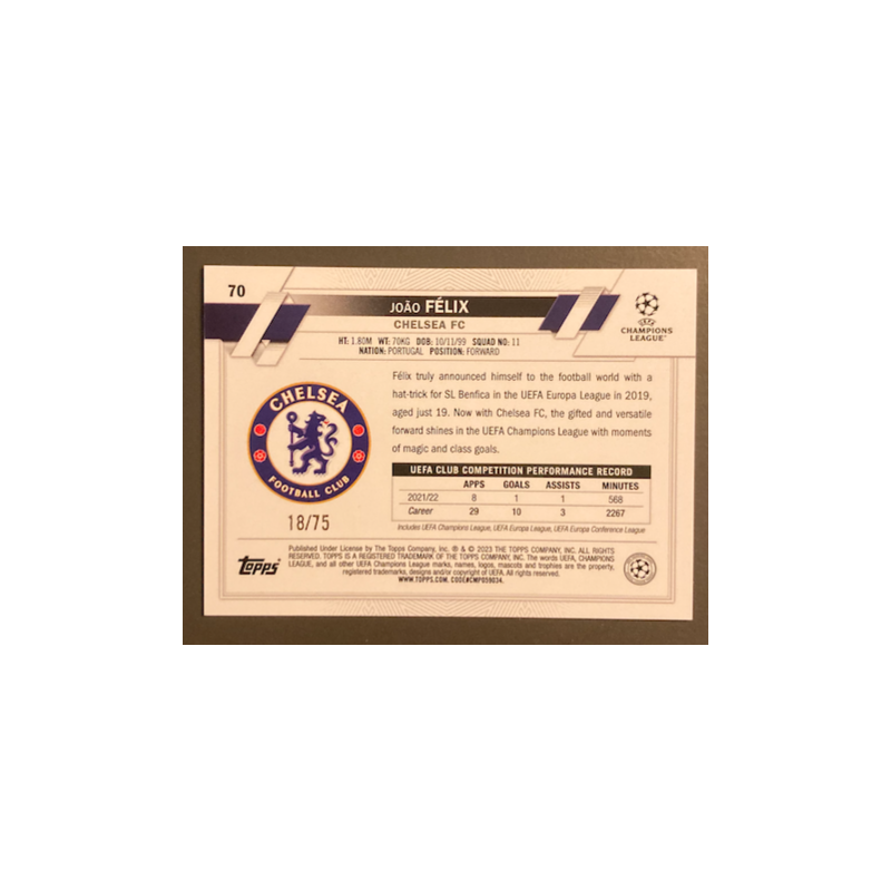 JOAO FÉLIX 2022-23 TOPPS UEFA COMPETITIONS PURPLE FOIL /75