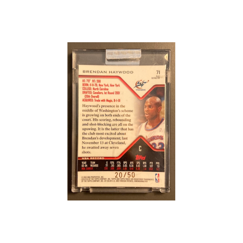 BRENDAN HAYWOOD 2004-05 TOPPS FINEST UNCIRCULATED BLUE REFRACTOR 20/50