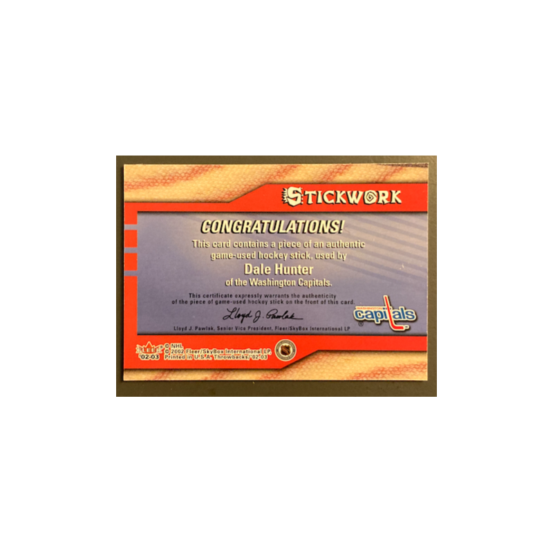 DALE HUNTER 2002-03 FLEER THROWBACKS STICKWORK - 2