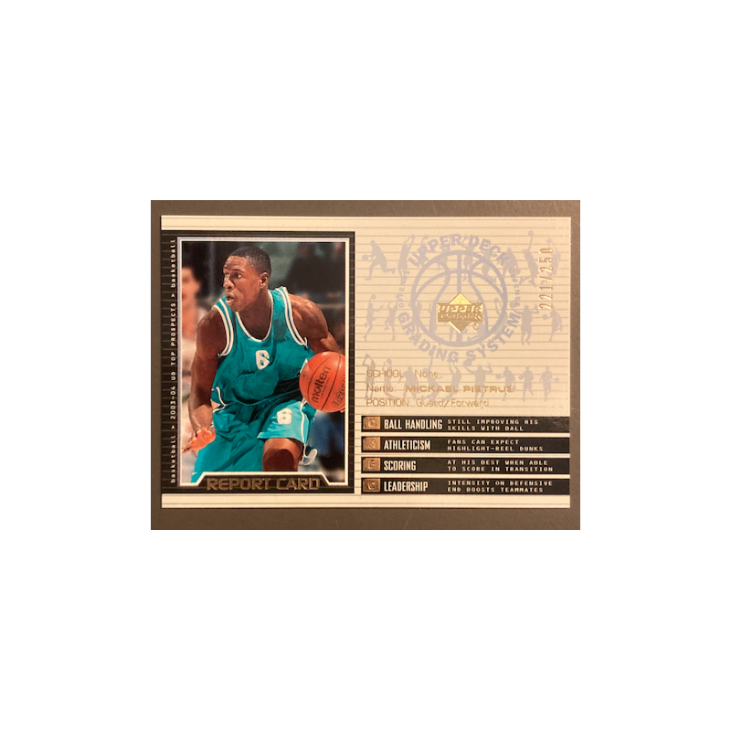 MICKAEL PIETRUS 2003-04 UD TOP PROSPECTS REPORT CARD ROOIKE 221/250