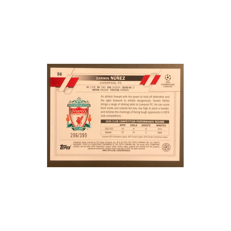 DARWIN NUNEZ 2022-23 TOPPS UEFA COMPETITIONS AQUA ICY FOIL /399