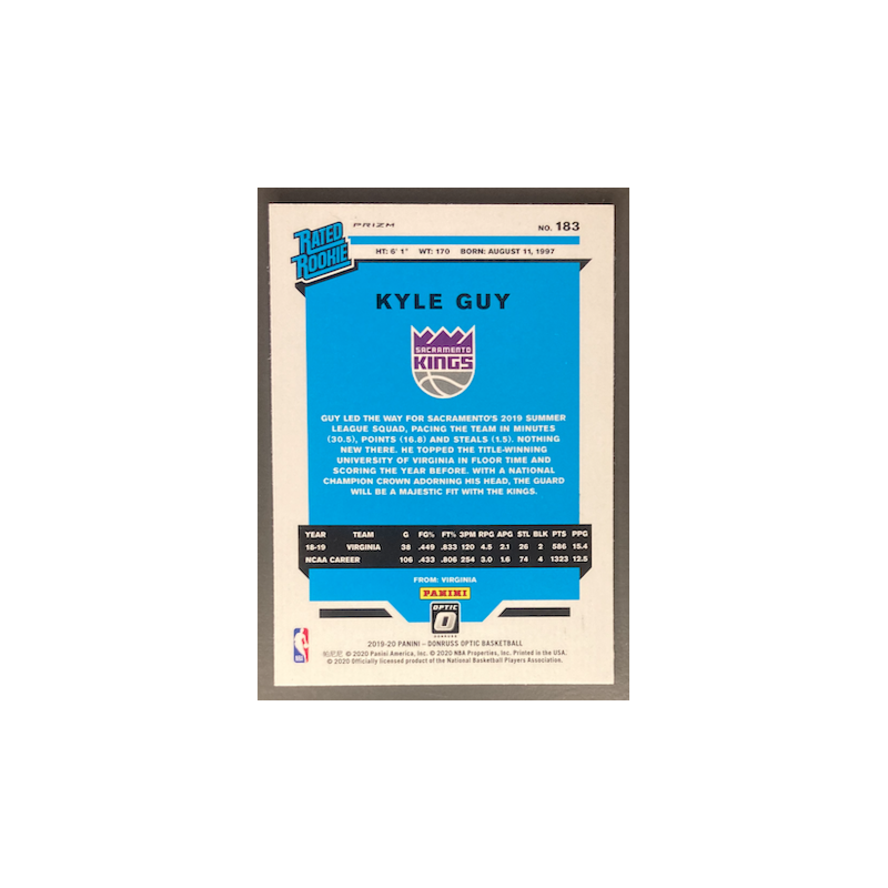 KYLE GUY 2019-20 DONRUSS OPTIC HYPER PINK PRIZM RATED ROOKIE