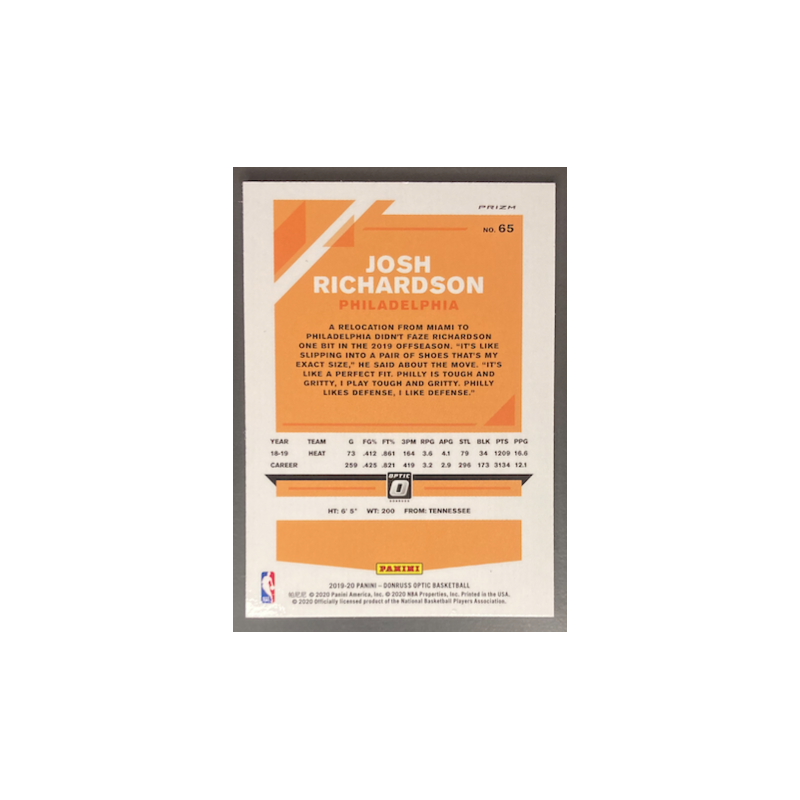 JOSH RICHARDSON 2019-20 DONRUSS OPTIC BLUEU VELOCITY PRIZM