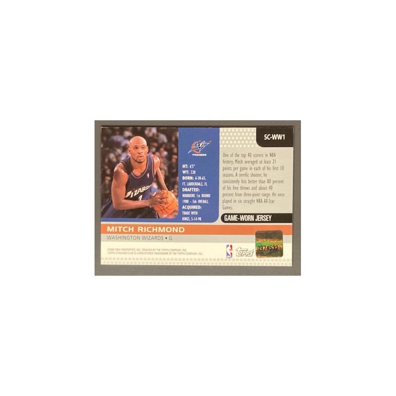MITCH RICHMOND 2000-01 TOPPS STADIUM CLUB JERSEY - SCWW1