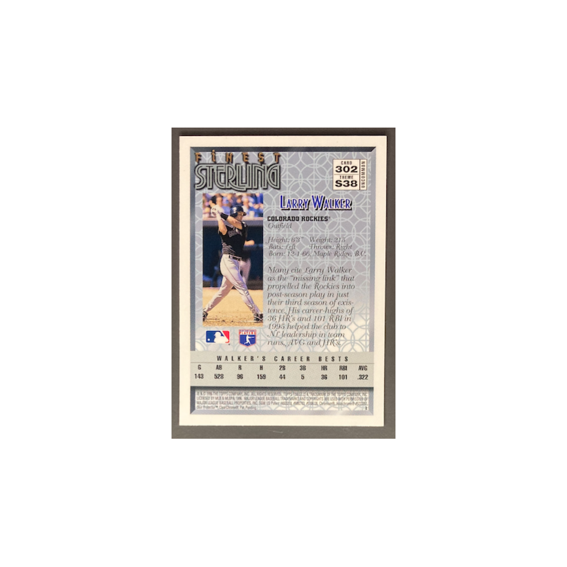 LARRY WALKER 1996 TOPPS FINEST STERLING UNCOMMON - S302