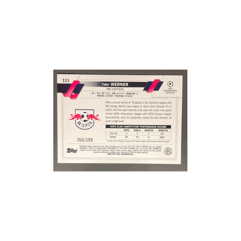 TIMO WERNER 2022-23 TOPPS UEFA COMPETITIONS ICY AQUA FOIL 266/399