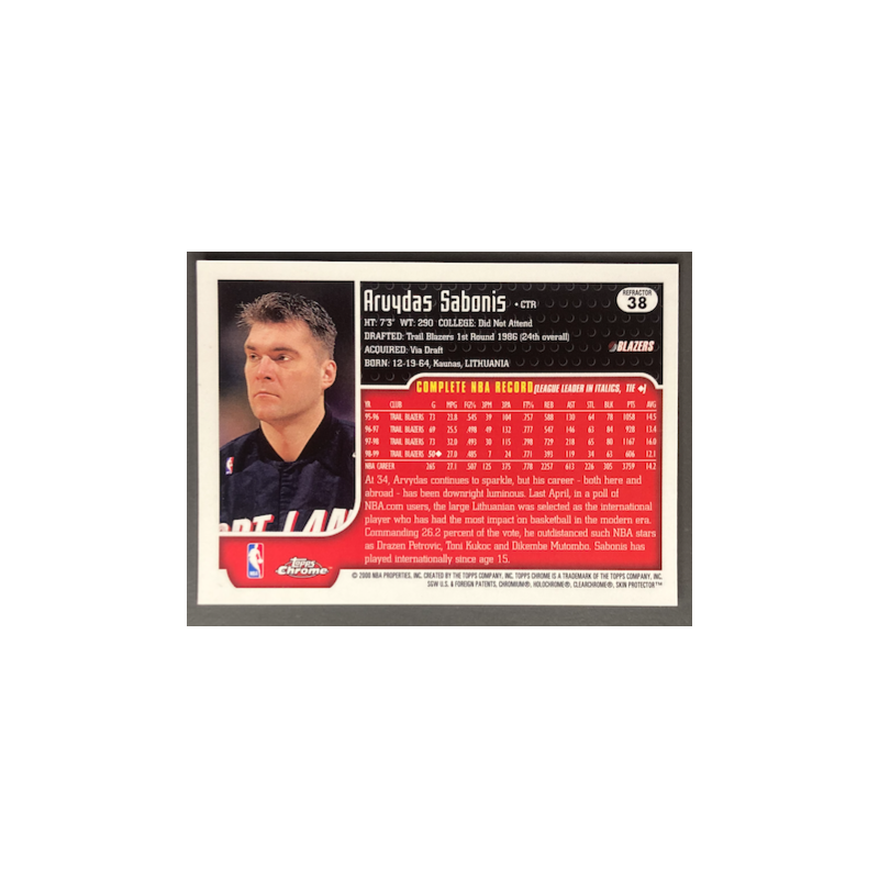 ARVIDAS SABONIS 1999-00 TOPPS CHROME REFRACTOR - 38