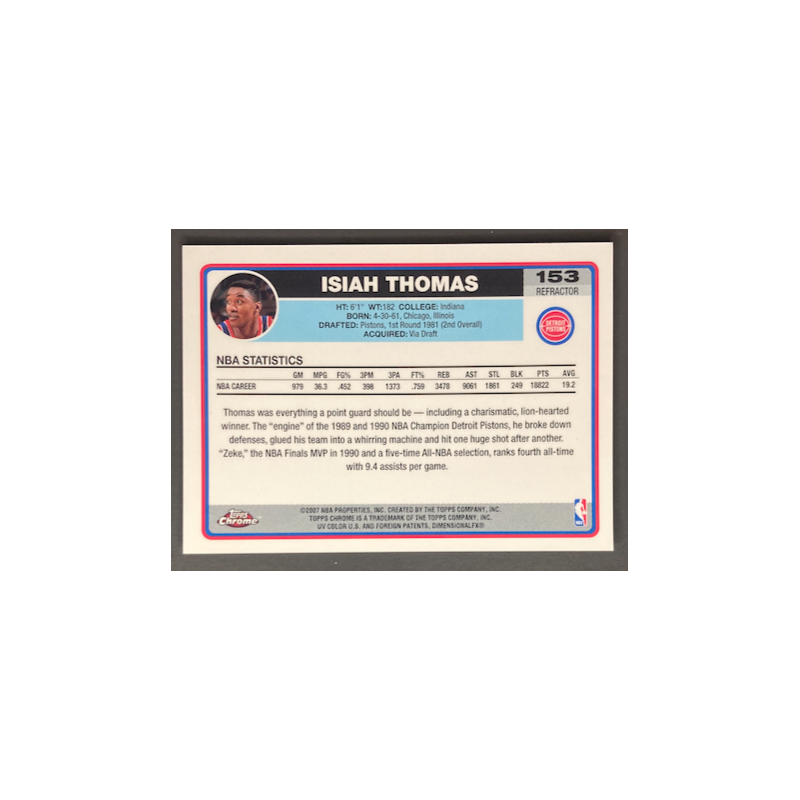 ISIAH THOMAS 2006-07 TOPPS CHROME REFRACTOR - 153