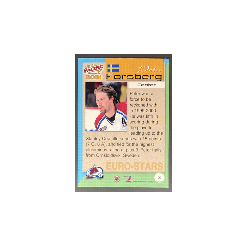 PETER FORSBERG 2000 PACIFIC EURO STARS 3