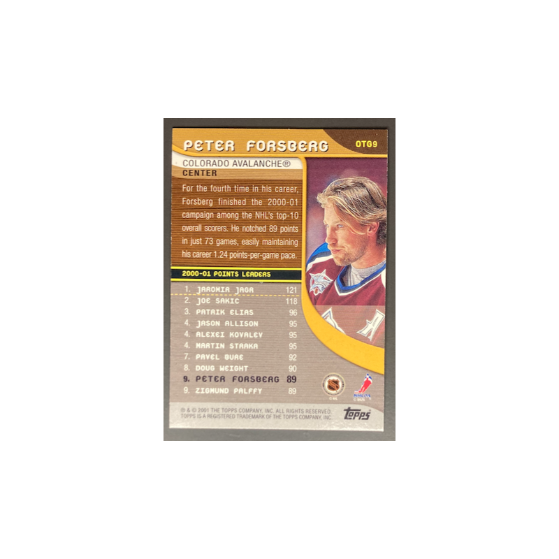 PETER FORSBERG 2001 TOPPS OWN THE GAME POINTS - OTG9