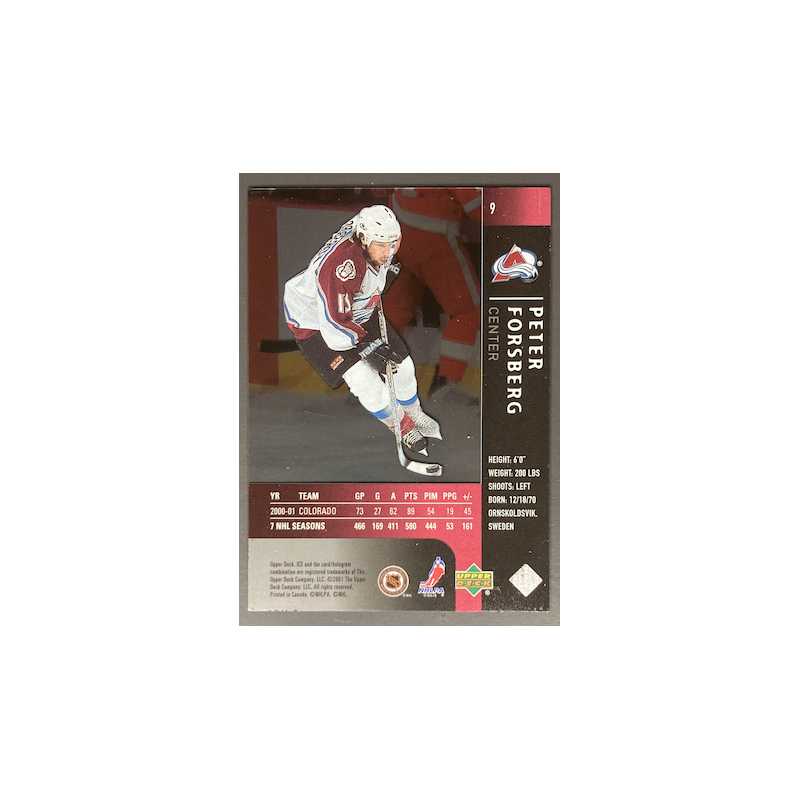 PETER FORSBERG 2001 UPPER DECK ICE - 9