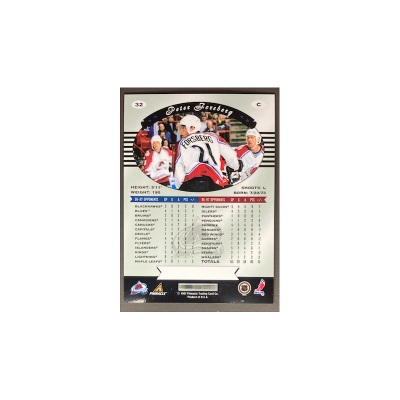 PETER FORSBERG 1997 PINNACLE CERTIFIED - 32