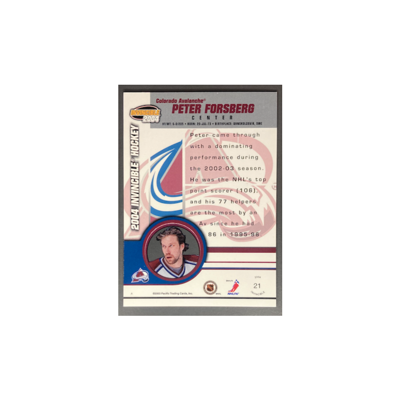 PETER FORSBERG 2004 PACIFIC INVINCIBLE - 21