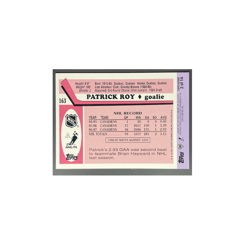 PATRICK ROY 2002 TOPPS REPRINT 2 OF 14