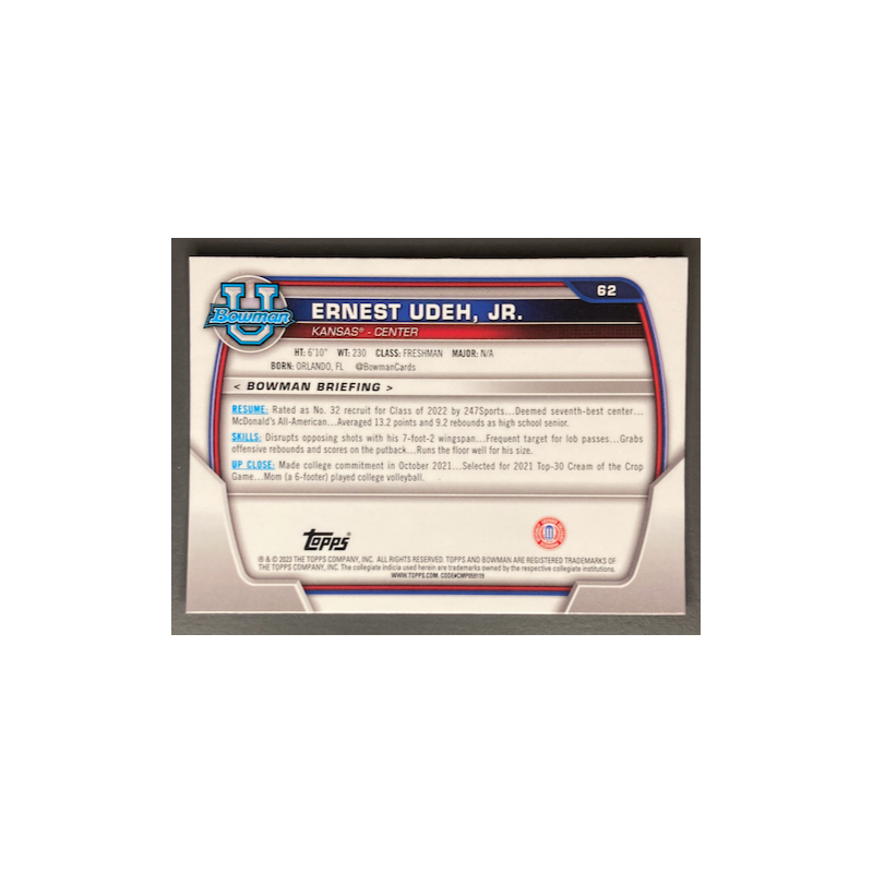 ERNEST UDEH JR 2022-23 BOWMAN CHROME UNIVERSITY PURPLE SHIMMER REFRACTOR