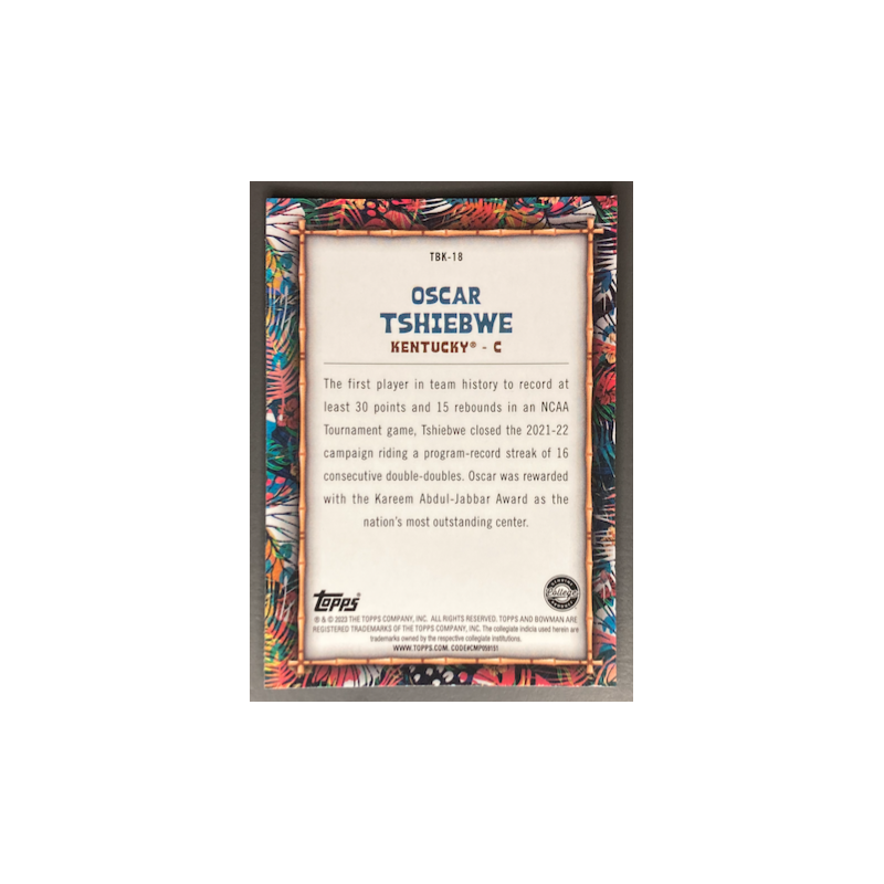 OSCAR TSHIEBWE 2022-23 BOWMAN CHROME UNIVERSITY BIG KAHUNA SP