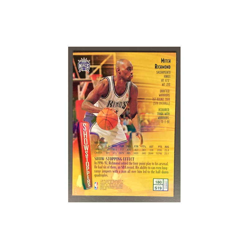MITCH RICHMOND 1997-98 TOPPS FINEST SHOWSTOPPERS REFRACTOR WITH COATING