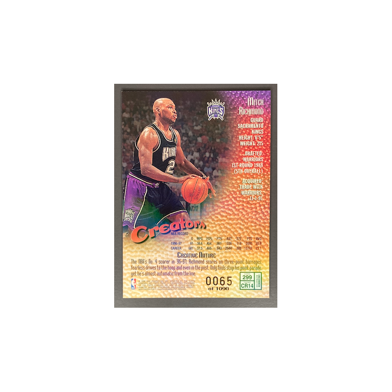 MITCH RICHMOND 1997-98 TOPPS FINEST CREATORS REFRACTOR WITH COATING 65/1090