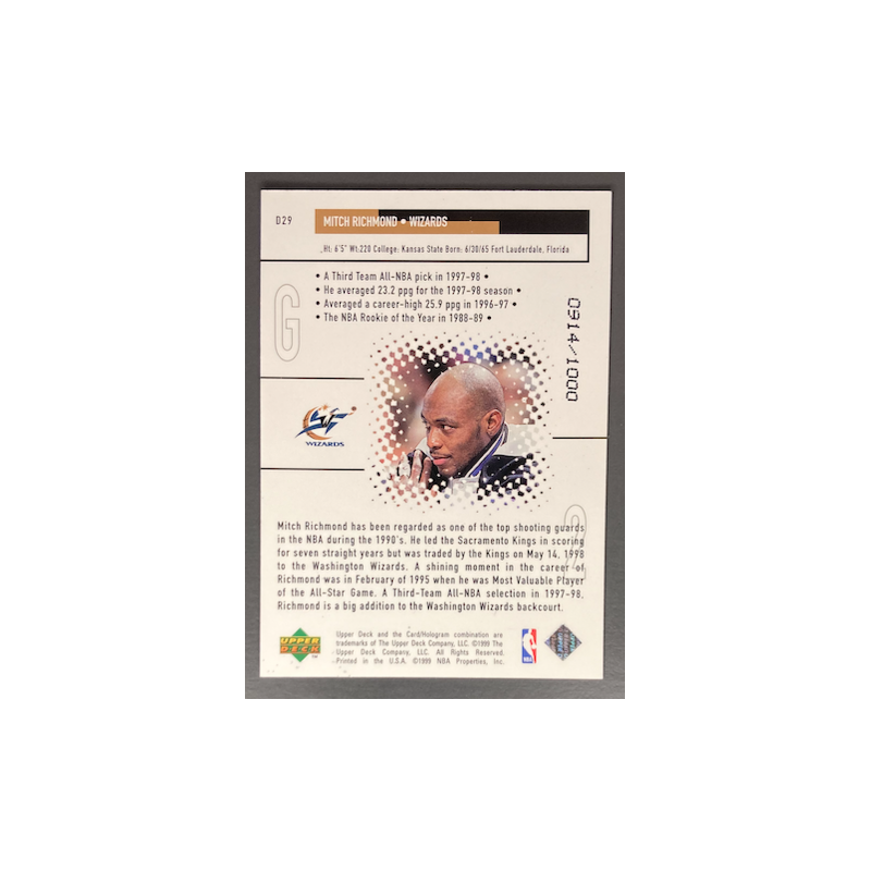 MITCH RICHMOND 1998-99 BLACK DIAMOND DIAMOND DOMINANCE 914/1000