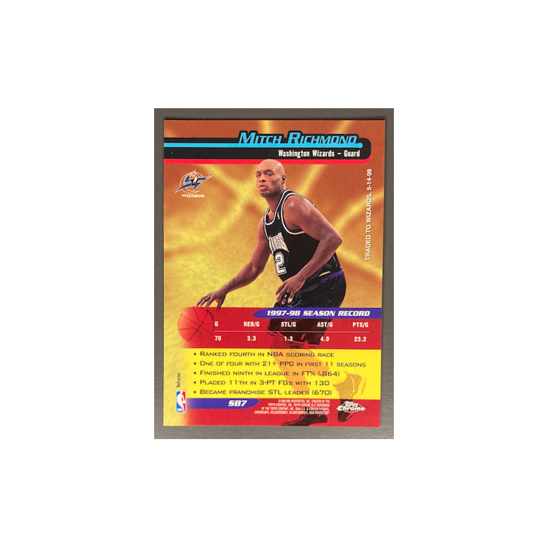 MITCH RICHMOND 1998-99 TOPPS CHROME BOMBARDIERS REFRACTOR - SB7