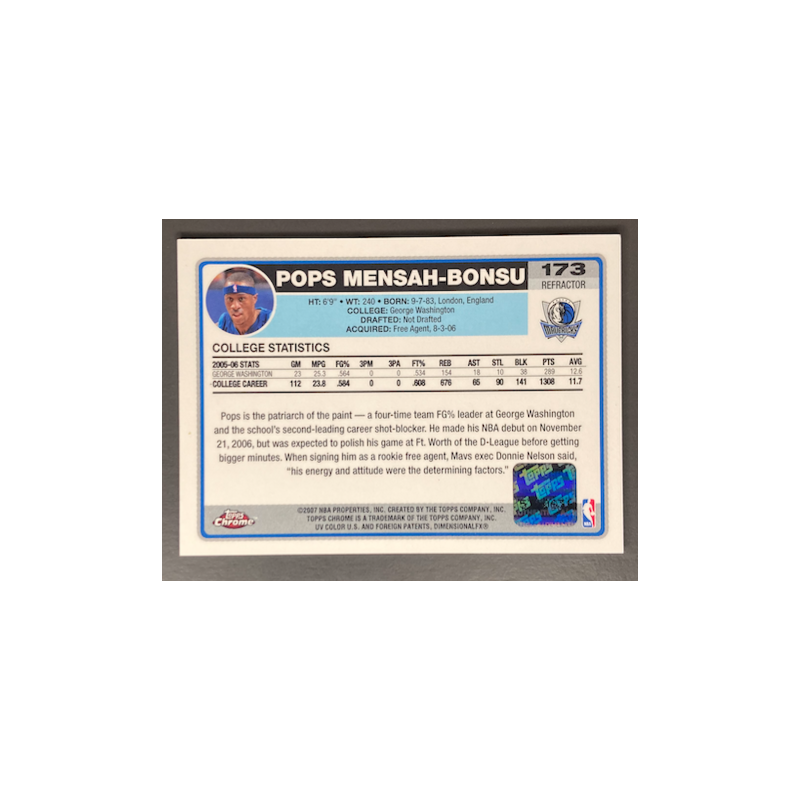 POPS MENSAH-BONSU 2006-07 TOPPS CHROME REFRACTOR BLACK ROOKIE AUTO