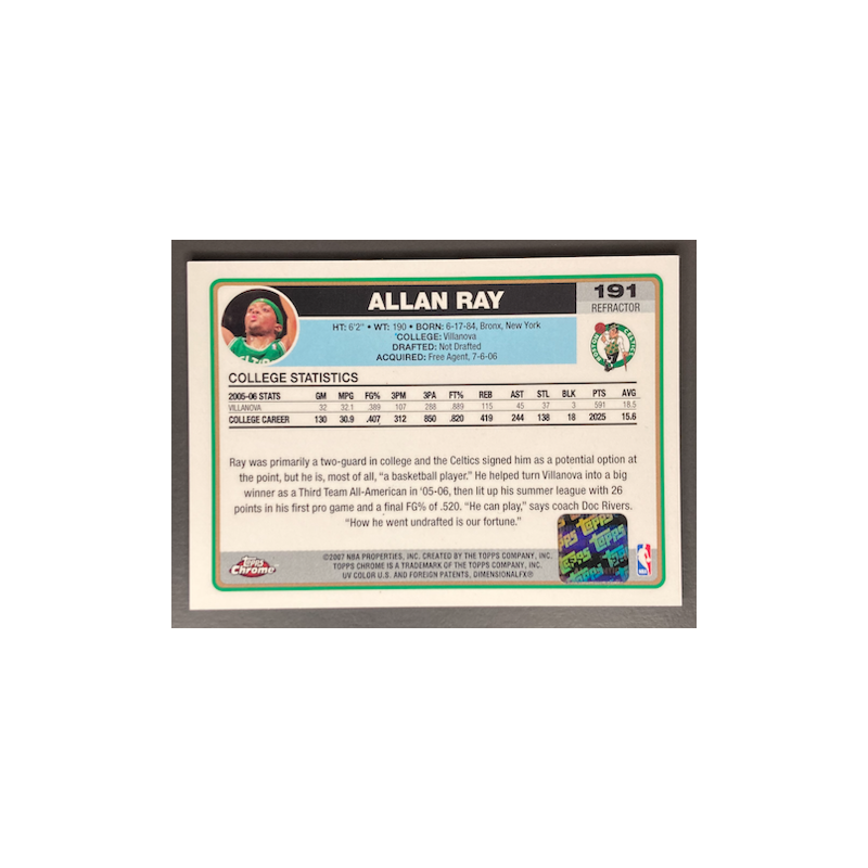 ALLAN RAY 2006-07 TOPPS CHROME REFRACTOR BLACK ROOKIE AUTO