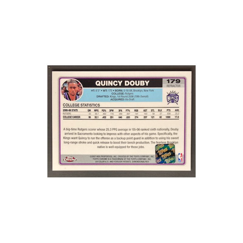 QUINCY DOUBY 2006-07 TOPPS CHROME REFRACTOR BLACK AUTO