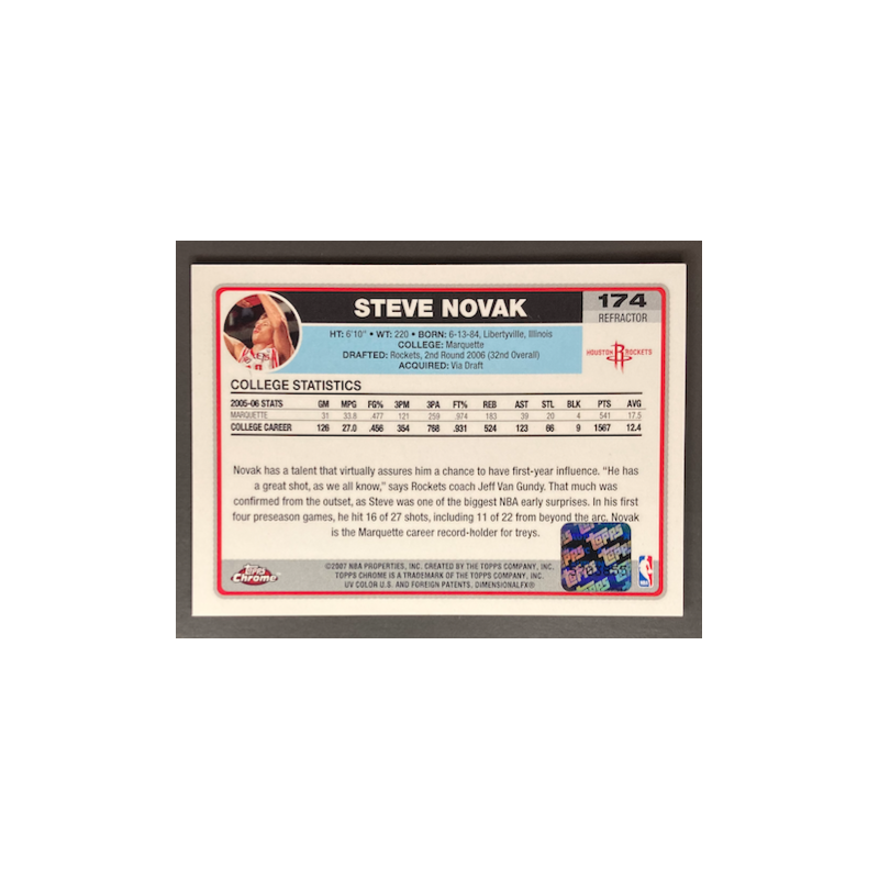 STEVE NOVAK 2006-07 TOPPS CHROME REFRACTOR BLACK AUTO