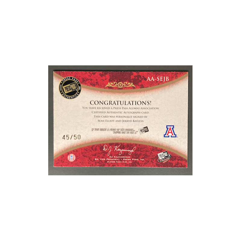 ELLIOTT / BAYLESS 2008-09 PRESS PASS LEGENDS ALUMNI ASSOCIATION DUAL AUTO 45/50