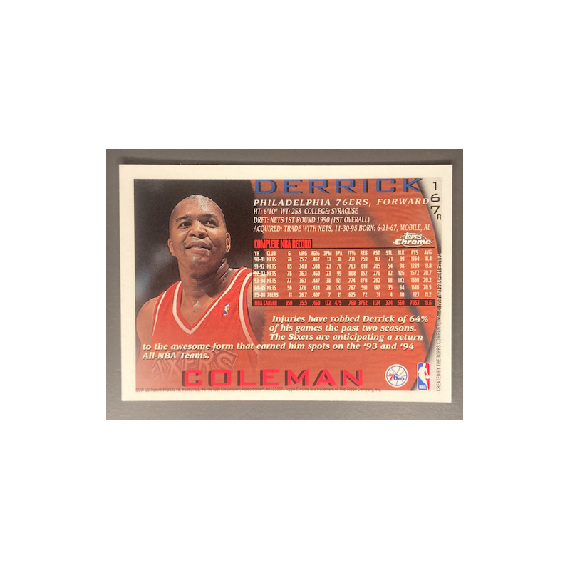 DERRICK COLEMAN 1996-97 TOPPS CHROME REFRACTOR - 167
