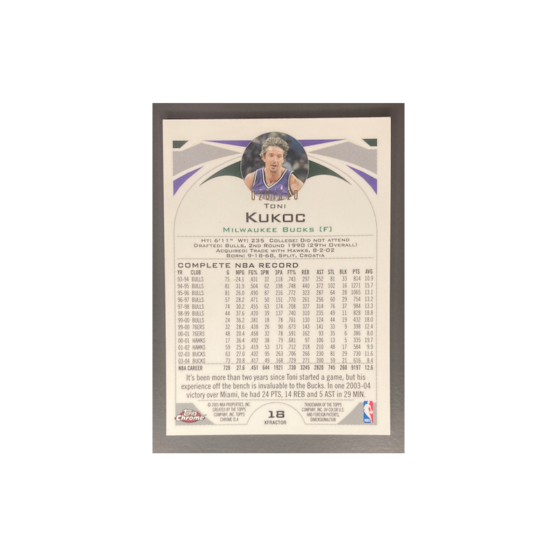 TONI KUKOC 2004-05 TOPPS CHROME X-FRACTOR 028/110
