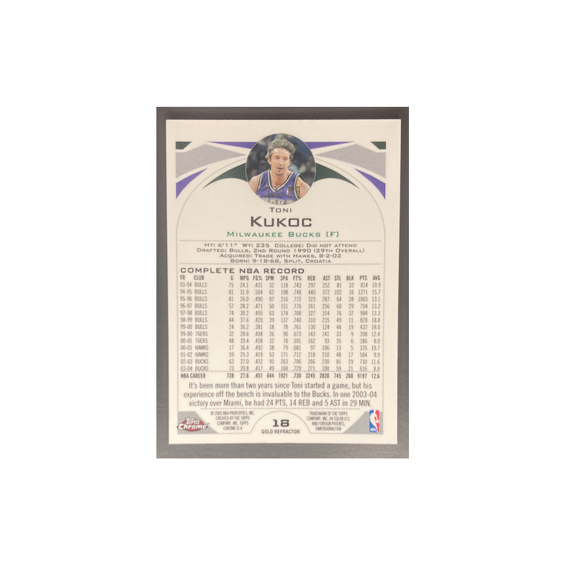 TONI KUKOC 2004-05 TOPPS CHROME REFRACTOR GOLD 73/99