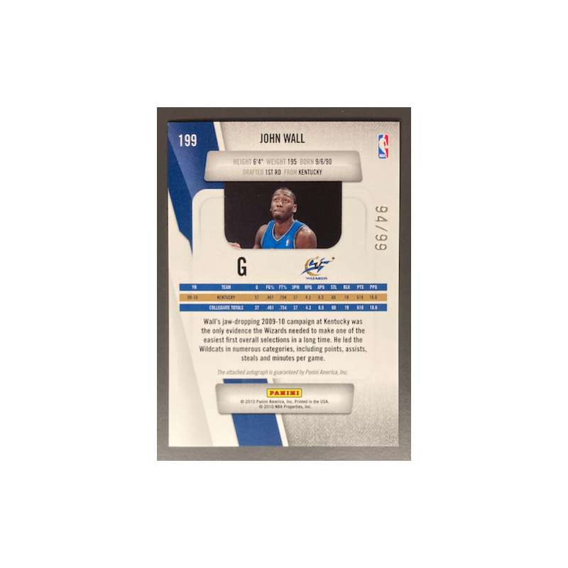 JOHN WALL 2010-11 PANINI PRESTIGE BONUS SHOTS BLACK ROOKIE AUTO 94/99