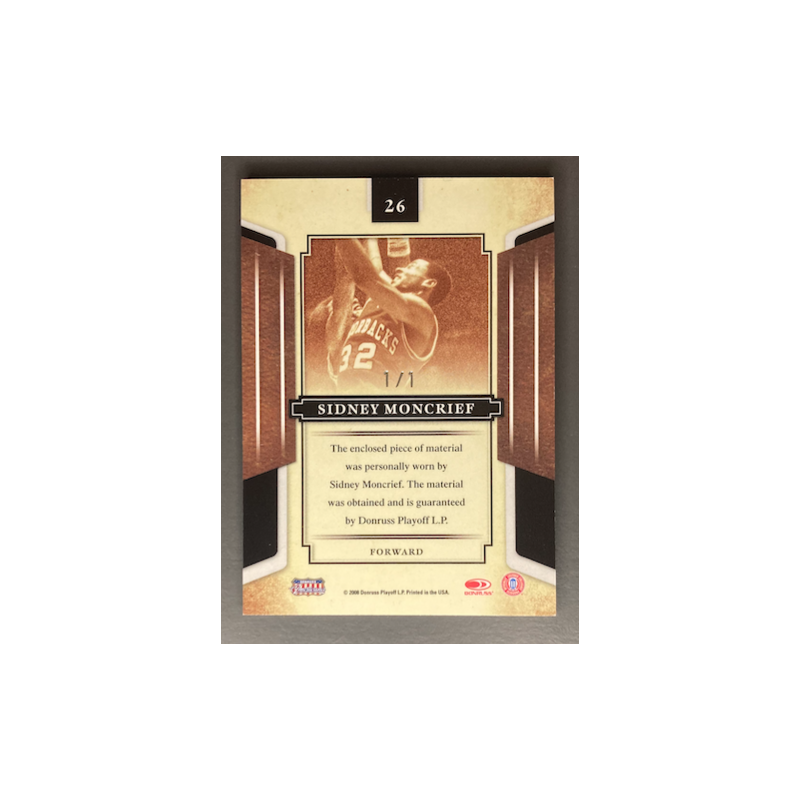 SIDNEY MONCRIEF 2008 DONRUSS LEGENDS MIRROR BLACK PATCH 1/1