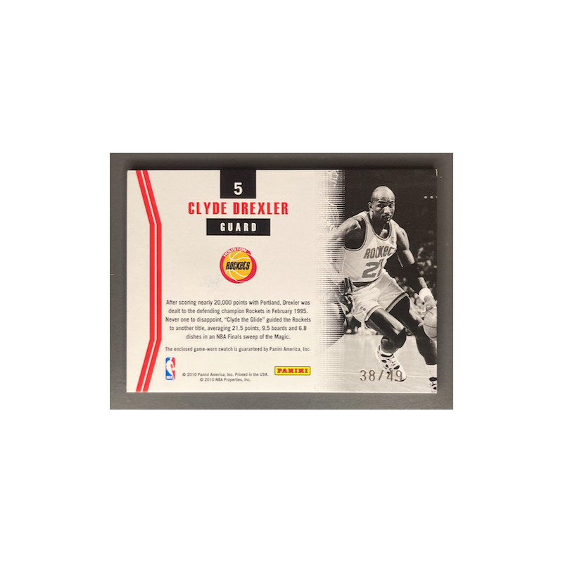 CLYDE DREXLER 2010-11 DONRUSS MASTER PATCH 38/49