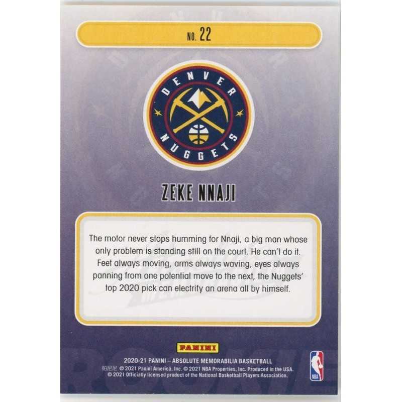 ZEKE NNAJI 2020-21 ABSOLUTE MEMORABILIA ROOKIES YELLOW