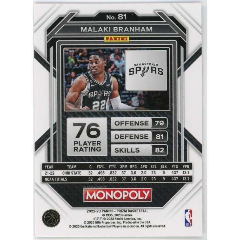 MALAKI BRANHAM 2022-23 PANINI PRIZM MONOPOLY RC