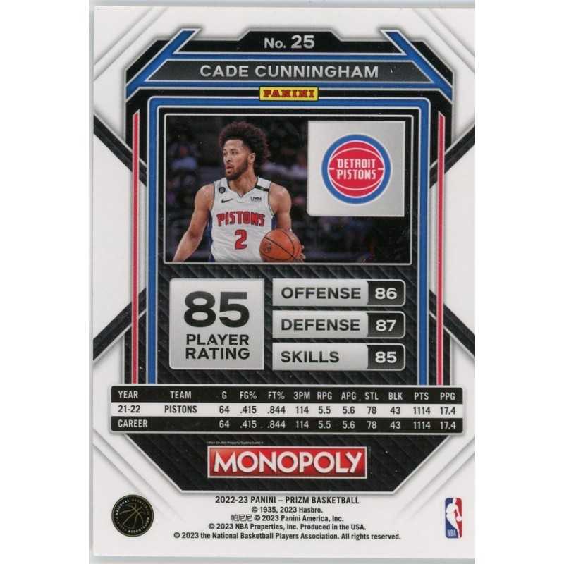 CADE CUNNINGHAM 2022-23 PANINI PRIZM MONOPOLY